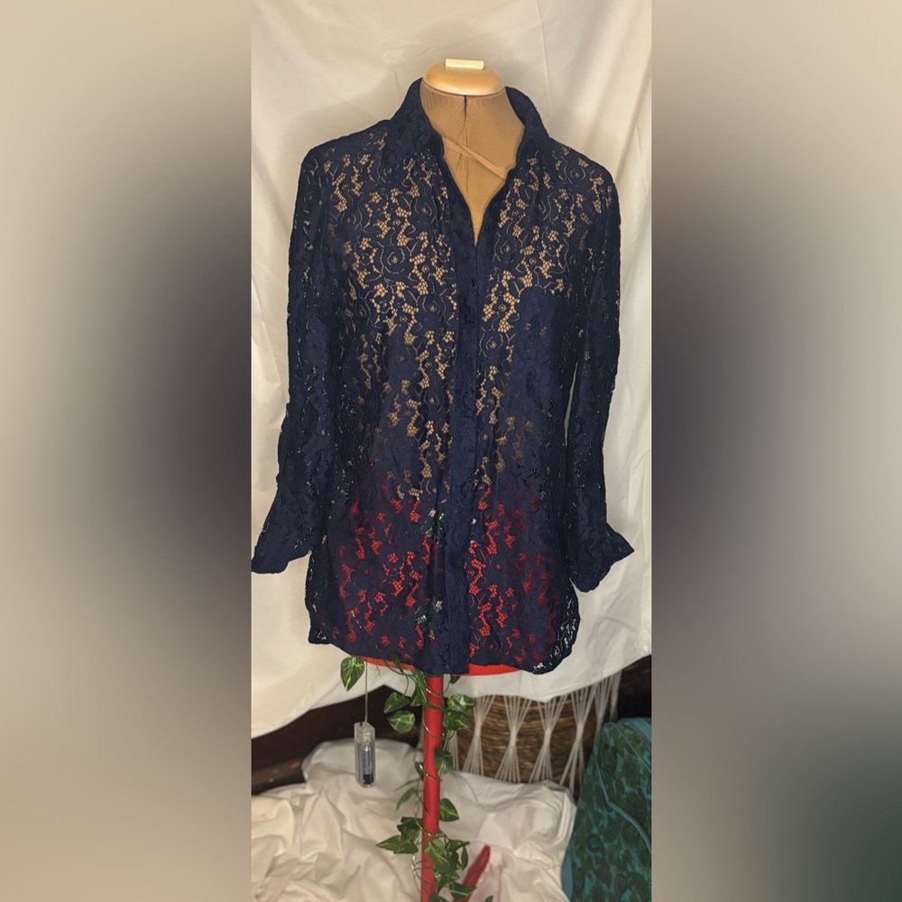 Diane Von Furstenberg Midnight Blue Lace Tunic